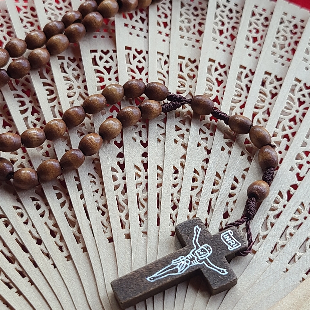 Catholic Rosary Necklace Wooden